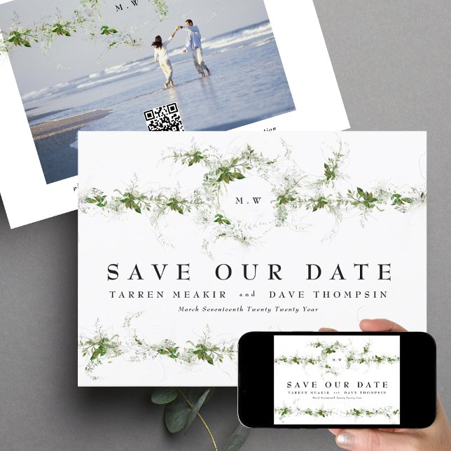 QR-Code | Foto Eukalyptus Wreath Monogram Wedding Save The Date (Von Creator hochgeladen)