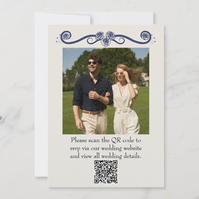 QR-Code Foto-Hochzeitseinladung | Elegant Boho Einladung (Rückseite)