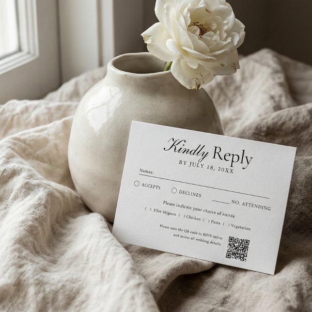 QR-Code-Foto in Weiß RSVP Karte (Von Creator hochgeladen)