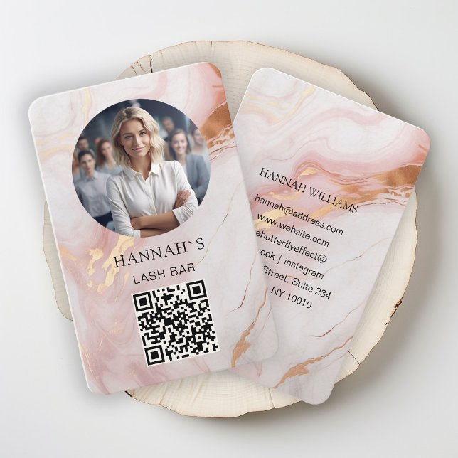 QR-Code, Foto, Marmor, Rosa-Rosegold, Salon Visitenkarte (Von Creator hochgeladen)