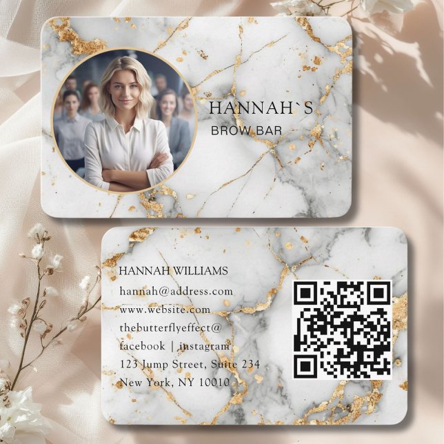 QR-Code, Foto, Marmor, Weißgold, Salon Visitenkarte (QR-Code, Photo, Marble, White-Gold, Salon Business Card)