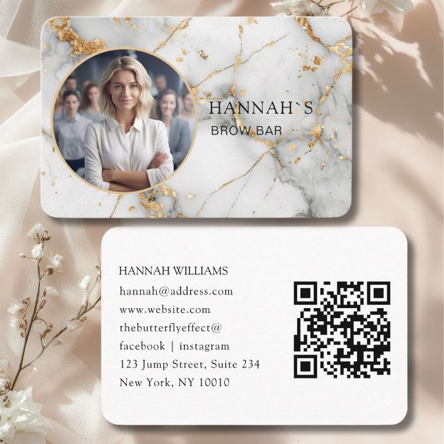 QR-Code, Foto, Marmor, Weißgold, Salon Visitenkarte (QR-Code, Photo, Marble, White-Gold, Salon Business Card)