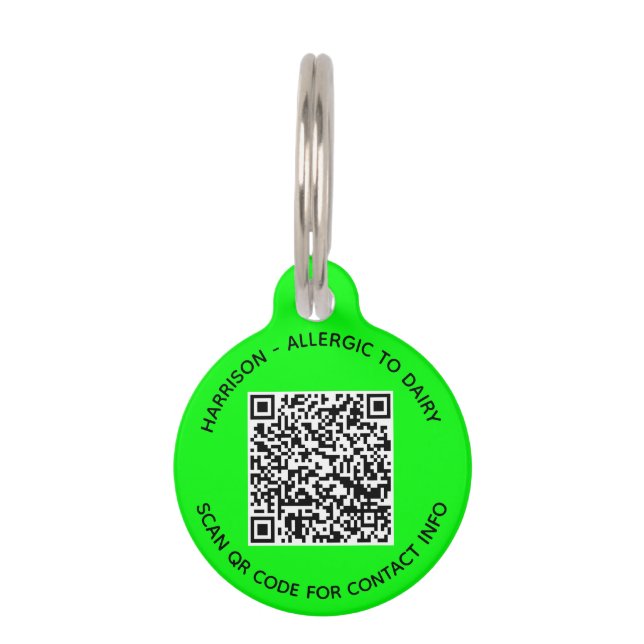 QR Code Foto scannable Info Modernes Nebel grün Haustiermarke (Vorderseite)