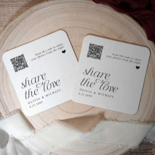 QR Code Foto Sharing Modern Simple Wedding Rechteckiger Pappuntersetzer