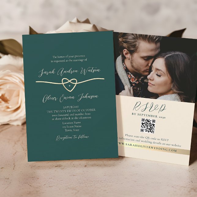 QR-Code-Foto Smaragdgrüne Hochzeit Einladung (Von Creator hochgeladen)