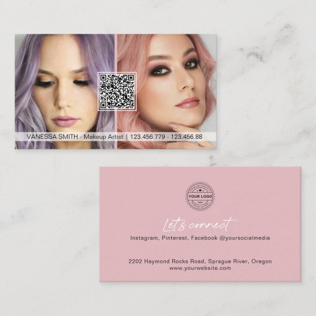 QR Code Foto Visitenkarten für Makeup-Künstler Visitenkarte (Vorne/Hinten)
