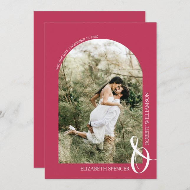 QR Code Foto Wedding Magenta Save The Date (Vorne/Hinten)