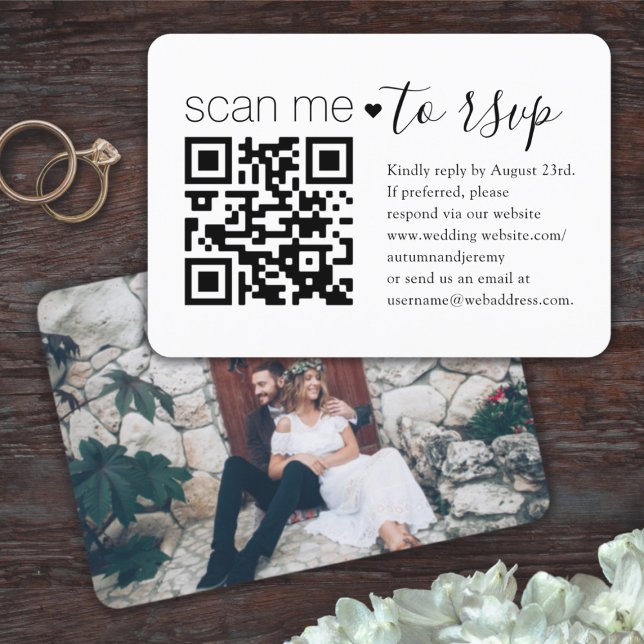 QR Code & Foto Wedding Website Einfache Einschließ RSVP Karte (Von Creator hochgeladen)