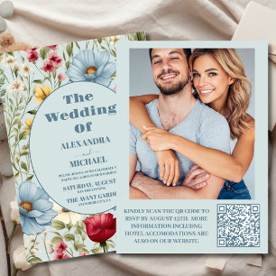 QR Code Foto Whimsical Wildblume Meadow Wedding Einladung