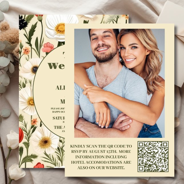 QR Code Foto Whimsical Wildblume Meadow Wedding Einladung (Von Creator hochgeladen)