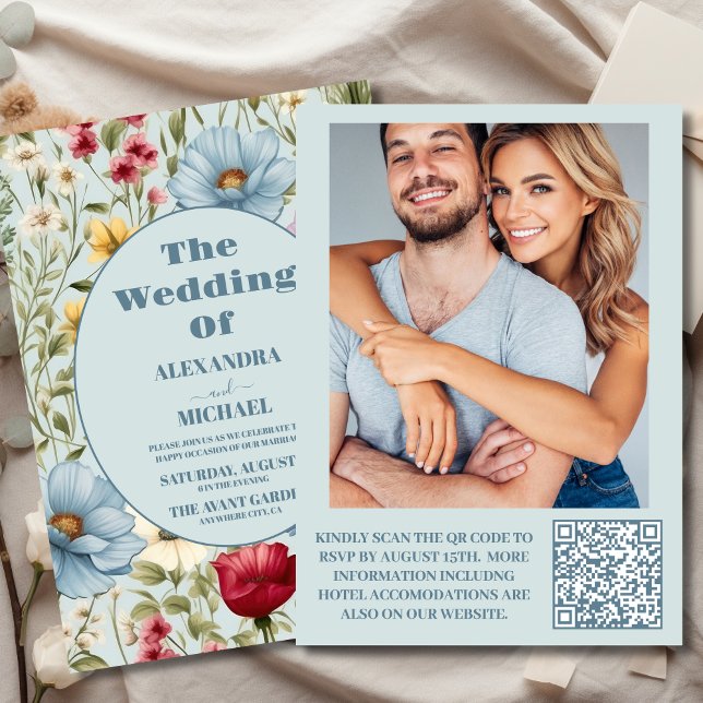 QR Code Foto Whimsical Wildblume Meadow Wedding Einladung (Von Creator hochgeladen)