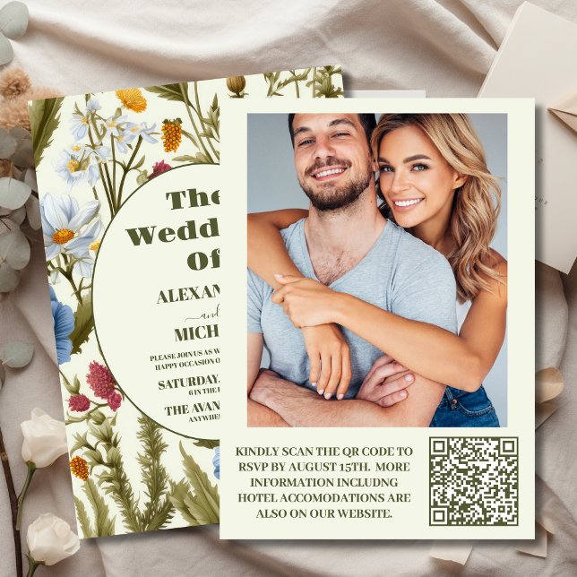 QR Code Foto Whimsical Wildblume Meadow Wedding Einladung (Von Creator hochgeladen)