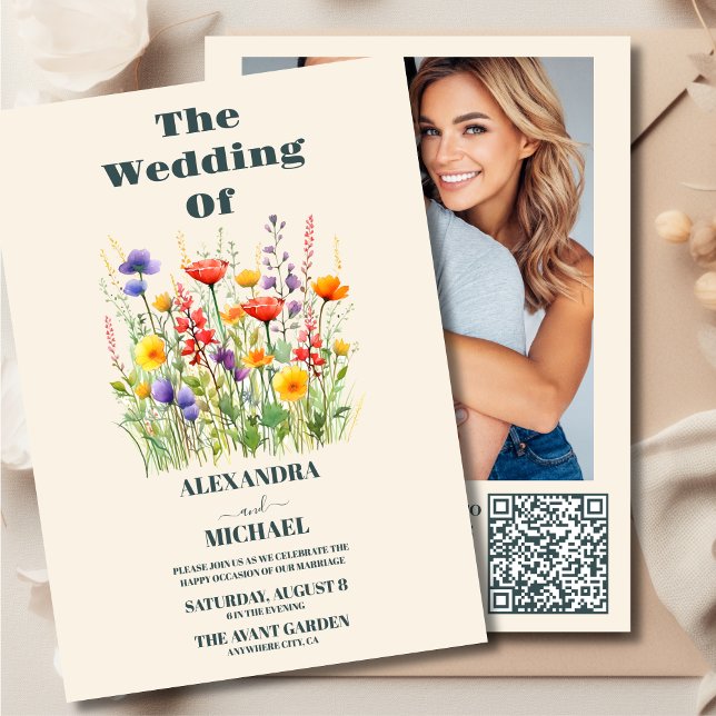 QR Code Foto Wildblume Wedding Boho Country Einladung (Von Creator hochgeladen)