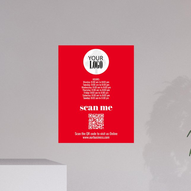 QR-Code Fotodruck (Simple red business sign with hours template, logo, and QR Code. )