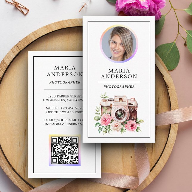 QR-Code-Fotograf für Vintage Flachbildkamera Foto Visitenkarte (Von Creator hochgeladen)
