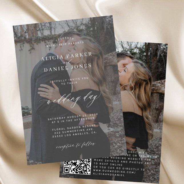 QR CODE Fotoüberlagerung moderne elegante Hochzeit Einladung (Von Creator hochgeladen)