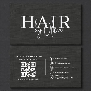 QR-Code Friseur Black Linen Typografie Visitenkarte