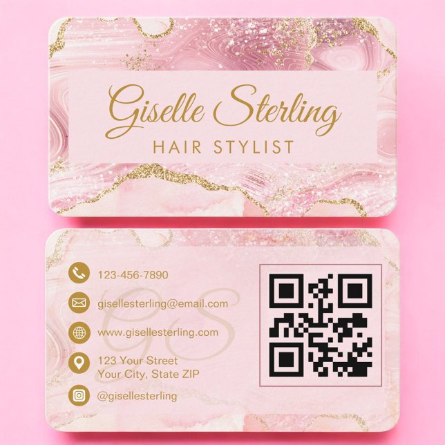 QR-Code-Friseur-Blush-Pink-Gold-Achat  Visitenkarte (Von Creator hochgeladen)