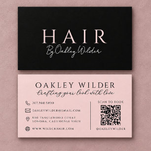 QR-Code-Friseur Blush Pink Schwarz Visitenkarte