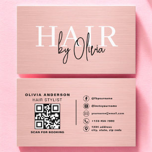 QR-Code-Friseur Pink Metallic-Typografie Visitenkarte