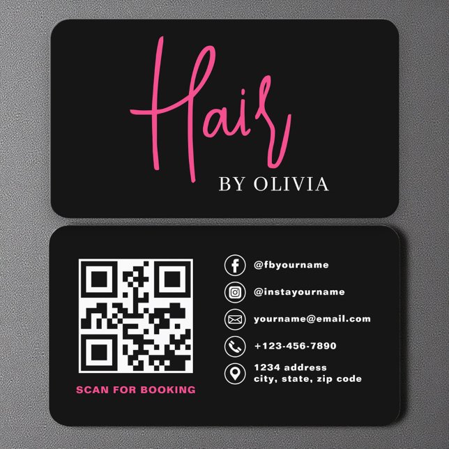QR Code Friseurin Moderne Typografie Visitenkarte (Von Creator hochgeladen)