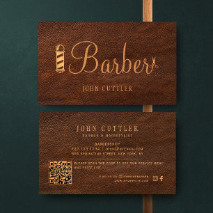 QR CODE Friseursalon Vintage-Leder-Friseurstange Visitenkarte