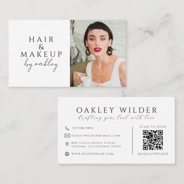 QR-Code-Friseurstil-Foto Visitenkarte (Vorne/Hinten)