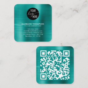 QR-Code für Aquamarine Firmenlogos mit Pinselstric Quadratische Visitenkarte