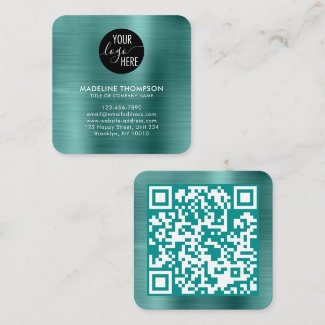 QR-Code für Aquamarine Firmenlogos mit Pinselstric Quadratische Visitenkarte (Vorne/Hinten)