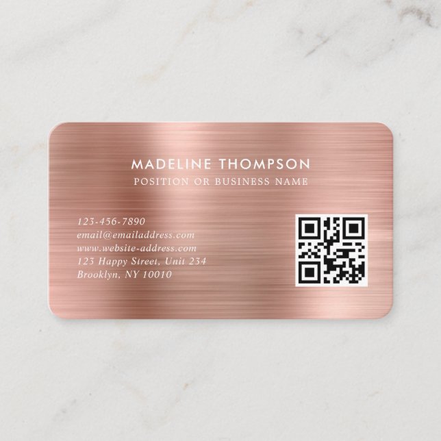 QR-Code für beruflich gebürstete Rose-Gold-Logos Visitenkarte (Vorderseite)
