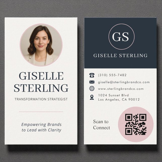 QR-Code für berufliche Blush & Navy Foto Visitenkarte (Von Creator hochgeladen)