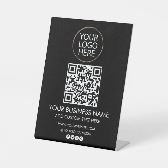 QR-Code für berufliche Firmenlogos und Textfirmen Sockelschild (Vorderseite)