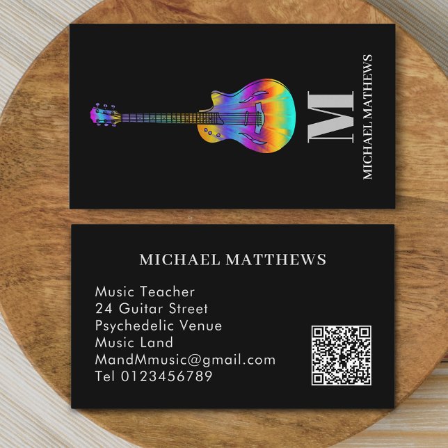 QR-Code für Berufliche Gitarrenmusiklehrer Visitenkarte (Modern guitar teacher professional musician qr code Business card Colorful semi acoustic guitar art )