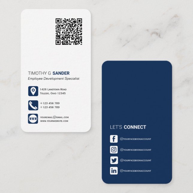 QR-Code für berufliche soziale Medien blau  Visitenkarte (Vorne/Hinten)