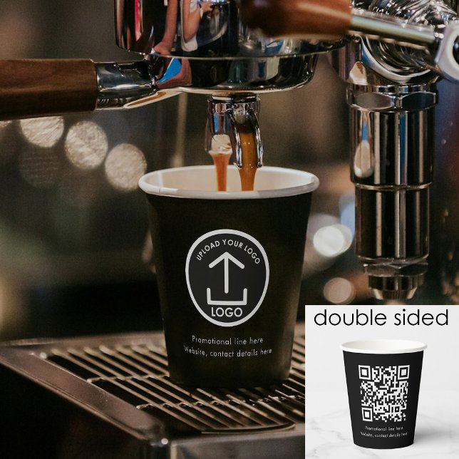 QR-Code für Berufliches Schwarzes Unternehmen Pappbecher (Black Simple Professional Business Logo QR Code Paper Cups)