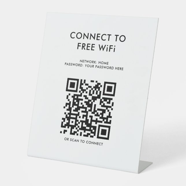 QR-Code für berührungsloses Menü Connect WiFi weiß Sockelschild (Vorderseite)