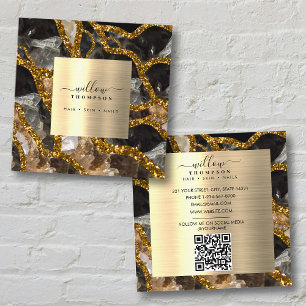 QR-Code für Black Gold Geode Agate Social Media Quadratische Visitenkarte
