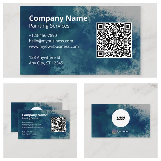 QR-Code für blaue Aquarellfarbe Visitenkarte (Blue Watercolor Painter QR Code Business Cards)