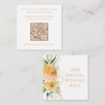 QR-Code für Blumenhochzeit Begleitkarte<br><div class="desc">Digital Wishing Well Honeymoon Fund QR Code Elegant Floral Wedding Modern Wedding Enclosure Cards bietet elegante orange und gelbe Blumen mit Grün und goldenen Glitzer Akzente auf einem weißen Hintergrund. Personalisieren Sie mit Ihrem individuellen QR-Code für eine einfache Bezahlung für Spenden Ihrer digitalen Wünsche durch Hinzufügen der Zahlung URL (PayPal,...</div>