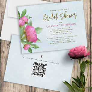 QR-Code für Blumenrosa Botanisches Elegantes Peoni Einladung