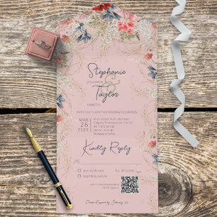 QR-Code für Boho Pink und Blue Floral Pink All In One Einladung