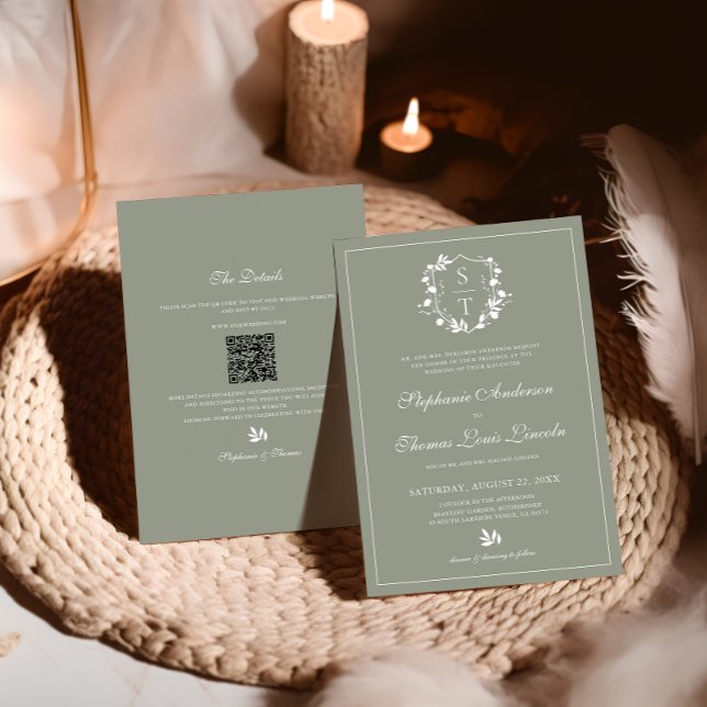 QR-Code für botanisches Wappen Sage Green Wedding Einladung (Von Creator hochgeladen)