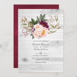 QR-Code für Burgund und Peach Rustic Floral Weddin Einladung