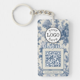 QR-Code für Business Elegant Blue Toile Schlüsselanhänger