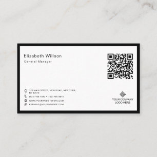 QR-Code für Chic Black & White Frame Business-Logo Visitenkarte