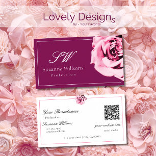 QR-Code für Chic Wine Red and White Pink Rose Init Visitenkarte