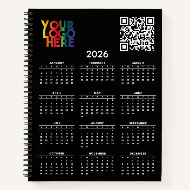 QR-Code für das Black 2026 Calendar Business-Logo Notizbuch (Vorderseite)