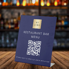 QR-Code für das blaue Restaurant-Café-Bar-Scan Sockelschild