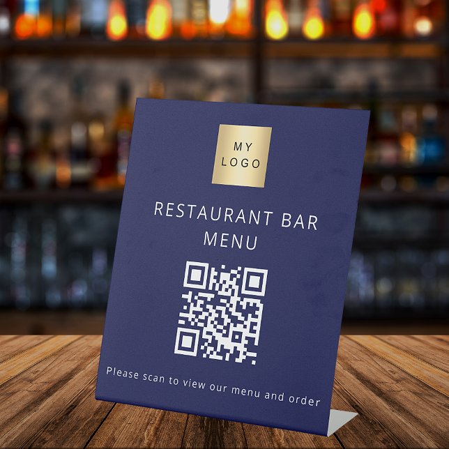 QR-Code für das blaue Restaurant-Café-Bar-Scan Sockelschild (Von Creator hochgeladen)