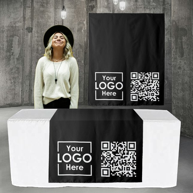 QR-Code für das Business-Logo des Black Table Runn Wandteppich (Black Table Runner Banner Business Logo QR Code Tapestry)
